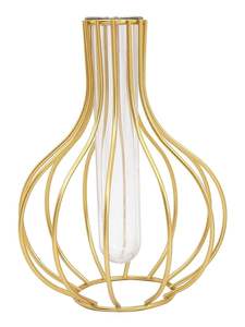 Vase en verre géométrique doré, moderne, pour plantes hydroponiques, porte-plantes en tube à essai, vase à fleurs en métal minimaliste, décoration de bureau de luxe - Product Image 4