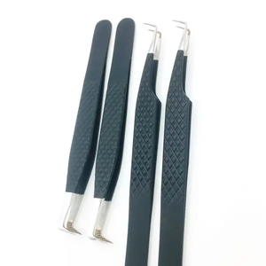 Pinzas de extensión de pestañas de acero inoxidable con agarre de diamante con punta pulida y logotipo personalizado de punto afilado pinzas negras de muestra gratis - Product Image 4