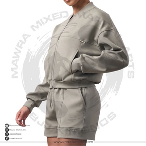 New Arrival Women's High Quality 100% Cotton Fleece Jacket Shorts Winter Sets Custom Logo Button <b>Zipper</b> <b>Tie</b> Dye Pattern Feathers - Product Image 3