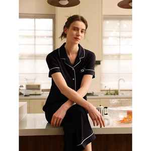 NakedSoft Women's Casual Short Sleeve Capri <b>Pajama</b> <b>Set</b> <b>Black</b> Bamboo Floral Print Knitted Soft ODM Homewear Cartoon Characters - Product Image 5