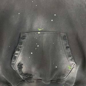 Sudadera con capucha para hombre con lavado ácido 100% algodón polar impermeable diseño desgastado personalizado bordado Vintage todas las estaciones - Product Image 5