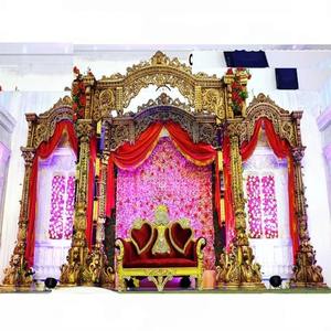 ชุดมณฑปงานแต่งงานแบบอินเดียสุดอลังการ สีทองแบบมารวารี มณฑปด้านใต้ ชุดมณฑปแบบถอดประกอบได้ ขนาดปรับแต่งได้ ทนทาน ผลิตจากไฟเบอร์ สำหรับงานแต่งงานแบบฮินดูในสหรัฐอเมริกา - Product Image 6