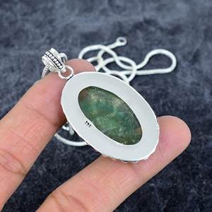 Collar con colgante de aniversario de boda para hombre y mujer de Plata de Ley 925, piedra preciosa ovalada de fluorita verde, compromiso de cadena de eslabones de moda - Product Image 4