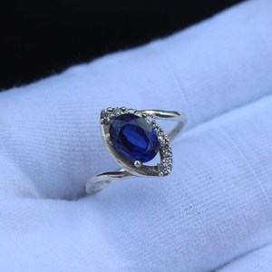Anillo Vintage de Plata de Ley con Zafiro de Laboratorio, Anillo de Compromiso Ovalado Azul, Anillo Elegante de Moda para Mujer - Product Image 6