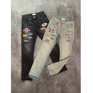 Pantalones vaqueros de motocicleta de carreras lavados sólidos transpirables High Street personalizados para hombres con diseño de parches personalizados - Product Image 4