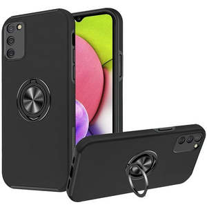 Custodia Samsung Galaxy A03S verniciata a olio con supporto ad anello magnetico piatto, nera - Product Image 1