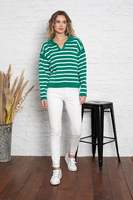 Pull en tricot doux et confortable à col polo rayé pour femmes, style européen et américain, décontracté, pour le bureau, automne et hiver, vente en gros