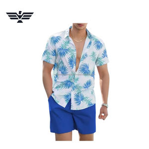 Conjunto de Camisa y Pantalones Cortos Ligeros con Estampado Tropical para Hombre, Traje de Playa para Verano con Logotipo Frontal Personalizado, Logotipo en Color, Alta Calidad - Product Image 4
