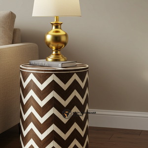 Chevron Pattern Dark Brown Bone inlay <b>End</b> <b>Table</b> Modern Wooden Side <b>Table</b> for <b>Living</b> <b>Room</b> Decor Nightstand/<b>End</b> <b>table</b> - Product Image 2