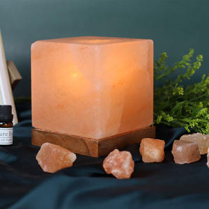 โคมไฟเหล็กทรงชามเกลือสีชมพูธรรมชาติของ100% พร้อมสายไฟฟ้า LED และชิ้นส่วนผู้นำเข้าสไตล์ดอกไม้ฐานไม้ - Product Image 5