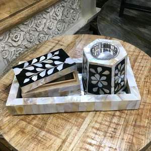 Plateau de service en nacre de qualité supérieure, nouveau modèle moderne, disponible en cadeaux de Ramadan pour l'exportation depuis l'Inde au prix de gros - Product Image 3