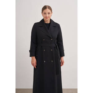 Gabardina Cruzada Bordada de Otoño - Negra - Product Image 5