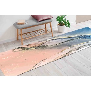 Blue and Pink Marble <b>Chenille</b> <b>Rug</b>: Contemporary Accent <b>Rug</b>,With Pile Soft <b>Rug</b> - Product Image 4