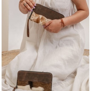 LW Handcrafted Genuine Cowhide Fur Leather Clutch for Women <b>Wristlet</b> Leather Purse with Money Clip - Product Image 4