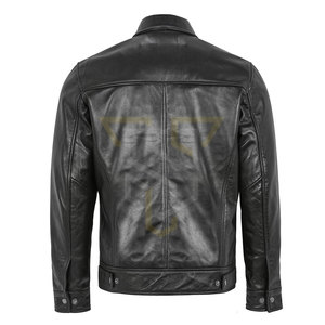 Veste en cuir pour homme, couleur unie, vente chaude, matériau durable, col rabattable - Product Image 4
