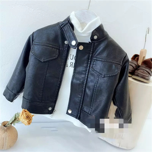 Wholesale Children's Leather Biker <b>Jackets</b> Stand Collar Waterproof <b>Kids</b> Unisex OEM Service - Product Image 3