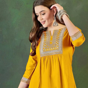 Heavy Woven Tie Dye Rayon Maxi vestidos de noche con hilo blanco Work Kurti Set para ropa de fiesta formal - Product Image 1