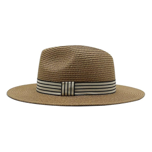 2024 Customized Spring <b>Summer</b> Mat Grass Material Striped Panama <b>Straw</b> <b>Hat</b> High Quality Women's Outdoor Travel Beach - Product Image 1