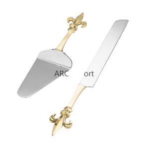 Ensemble de couverts en acier inoxydable en métal poli argenté fantaisie vaisselle couverts avec feuille conception poignée en métal plaqué or - Product Image 1