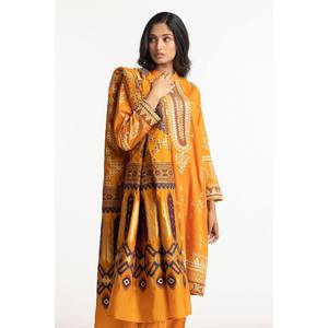 Ensemble de costume brodé en lin 3 pièces couleur moutarde pour femmes - Product Image 3