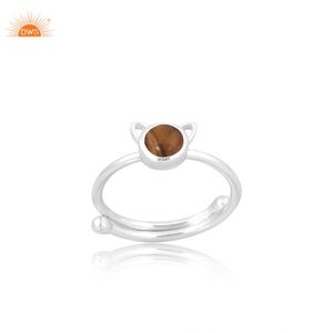 Bague en pierre d'oeil de tigre ronde à la mode avec tige réglable en argent sterling 925 fabricant de bijoux personnalisés - Product Image 1