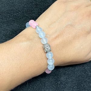 Bracelet ajustable de 8mm en forme de paix en quartz rose clair, perles de charme de bouddha inspirées de cadeaux chrétiens pour hommes et femmes vente en gros - Product Image 5