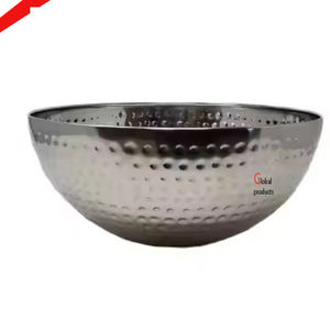 Cuenco para servir comida con aspecto martillado acabado en plata de forma redonda de nuevo diseño para restaurante y bar de hotel - Product Image 1
