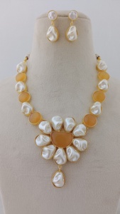 Azure Blossom Ethnic Style Necklace Set Unique <b>Large</b> Oval Aqua <b>Stone</b> and Brass for Weddings Parties Engagements Anniversaries - Product Image 3