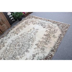 Tapis turc vintage, grand tapis de 6x9,2 pieds, tapis brun avec bordure blanche - Product Image 5