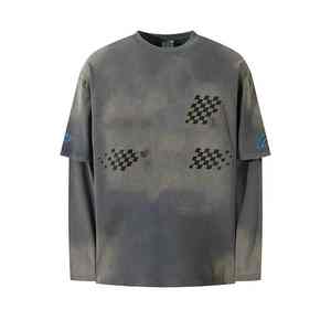 Custom Oversize <b>Waffle</b> Knit 100% Cotton Double Layer Long Sleeve T-<b>shirt</b> for Men - Product Image 4