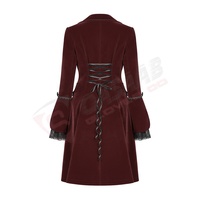 Manteau long vintage en velours bordeaux pour femme grande taille, style automne, avec garniture en dentelle, manches lanternes et double boutonnage