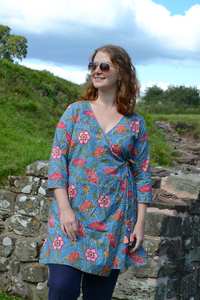 ชุดเดรสพิมพ์ลายดอกไม้สีเทอร์ควอยซ์สำหรับใส่ในสวนสไตล์ญี่ปุ่นทำมือสไตล์โบฮีเมียนวันหยุดฤดูร้อน - Product Image 4