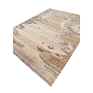 พรมขนสัตว์และไหมถักมือลายเรขาคณิตสีเบจและสีน้ำตาล Freedom Manchaha สำหรับตกแต่งห้องนั่งเล่นหรือทางเดินในบ้าน-Lub-125 - Product Image 2