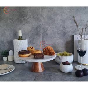 Wholesale Bulk Stylish Cake Stand Marble <b>Top</b> and Wooden Base Single Tiered Serving Cake Stand Home Decor Handmade Customized - Product Image 5