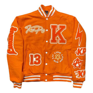 Mode personnalisée rose grande taille broderie chenille logo Letterman College Vintage Varsity veste d'hiver pour hommes - Product Image 1