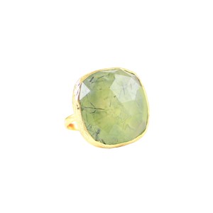 925 Sterling Silver Bezel Set Crystal <b>Quartz</b> Prehnite Stone <b>Ring</b> Natural Gemstone Light Green Grape Color Classic Fashion - Product Image 1