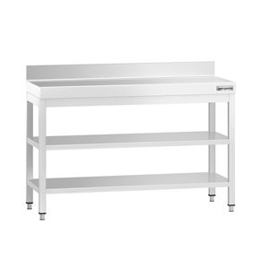 Commercial <b>Stainless</b> <b>Steel</b> <b>Table</b> with Upstand PREMIUM - 1200x600mm - with Undershelf - with Additional Undershelf (mid-shelf) - Product Image 1