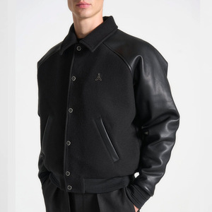 แจ็กเก็ตเบสบอลเลตเตอร์แมนสำหรับผู้ชายแจ็คเก็ตสีดำคอปกตั้งและโลโก้ด้านหน้าสไตล์ใหม่2025 - Product Image 6