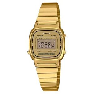 COLLECTION LA 670WEGA 9EF Montre vintage carrée en acier inoxydable doré avec affichage numérique, mouvement à quartz, lumineuse, pour affaires et sport - Product Image 1