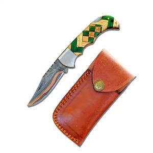 Cuchillo de Bolsillo Multifuncional Jexmoo de 8 Pulgadas, Hecho a Mano con Acero de Damasco de Grado Industrial, con Funda de Cuero, Regalo de Aniversario OEM - Product Image 1
