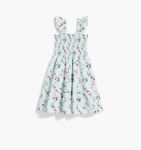Vestido de Verano para Niñas con Estampado Floral, Estilo A-Line, Mangas de Pétalo, Hasta la Rodilla, de Algodón y Gasa, con Hombros con Volantes, Estilo Muñeca - Product Image 1