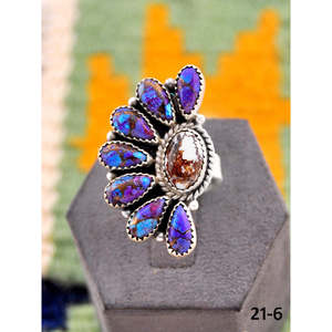 Bague ajustable artisanale en argent sterling avec dahlia violet serti clos et magnésite cheval sauvage, idéale pour un cadeau - Product Image 6