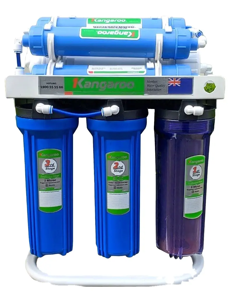 Undersink 9 stages RO water purifier with stand and gauge 5G plasteel tank Made in Vietnam by Kangaroo Group