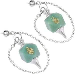 Aventurina verde péndulo grabado Cho Ku Rei símbolo péndulo Reiki cristal curación energía adivinación radiestesia bendición joyería - Product Image 1