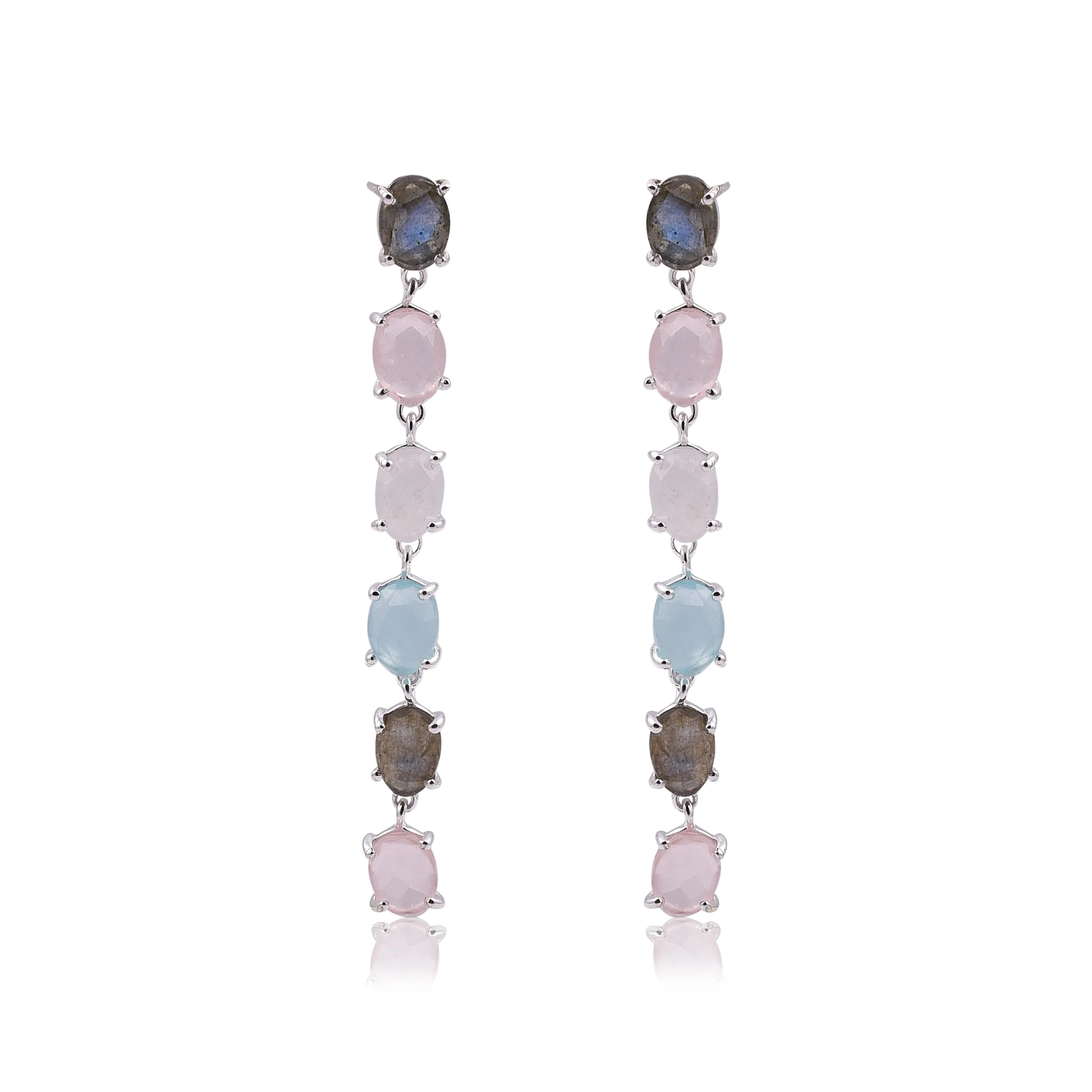 Rose Quartz Labradorite Aqua Chalcedony Moonstone Earrings 925 sterling silver gemstone earring jewelry for women