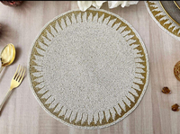 Napperon rond de luxe en coton brodé et perlé fait main, aspect riche, or, décoration décorative pour la maison, pièce maîtresse, Glowin Fashion