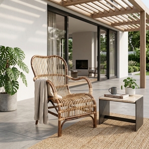 Natural Rattan <b>Cane</b> High Back Lounge Chair Bentwood Armchair Outdoor Garden Accent Chair Setup Decor Pure Art Room Design - Product Image 2