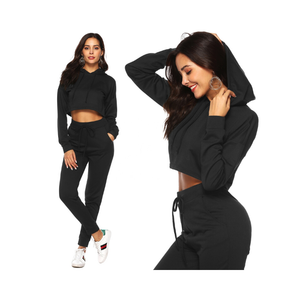 Joggers recortados logotipo personalizado Crop Top capucha sudaderas pantalones de chándal en blanco pesado sudaderas con capucha conjuntos mujer ropa mujer otoño trajes 2025 - Product Image 4