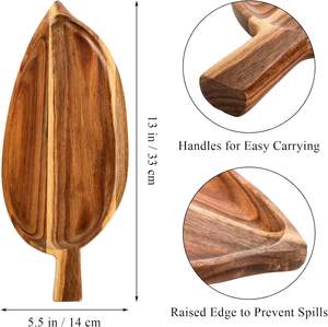 2 plateaux de service en bois d'acacia, 13 "x 5.5" plateaux de service en forme de feuille pour le divertissement, petit plateau de fromage - Product Image 2
