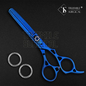Vente en gros de ciseaux de coiffeur professionnels Ciseaux à effiler les cheveux en acier inoxydable de haute qualité Pointe de lame tranchante pour salons Couleur bleue - Product Image 2